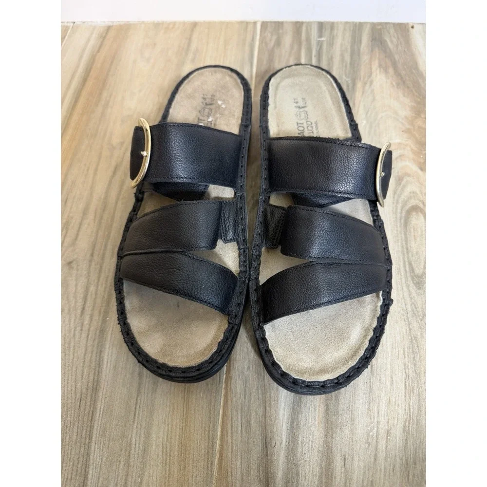 NAOT Leather Slide Sandals Frey Black Womens Size 10 Beach Travel Comfort